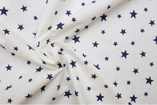 Βαμβακερό ύφασμα λευκό με φάρδος 240cm με μπλε αστέρια