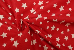Βαμβακερό ύφασμα κόκκινο με φάρδος 240cm και λευκά αστέρια