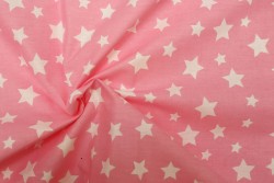Βαμβακερό ύφασμα ροζ με φάρδος 240cm και λευκά αστέρια