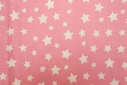 Βαμβακερό ύφασμα ροζ με φάρδος 240cm και λευκά αστέρια