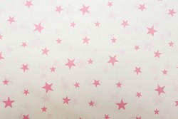 Βαμβακερό ύφασμα λευκό με φάρδος 240cm και ροζ αστέρια