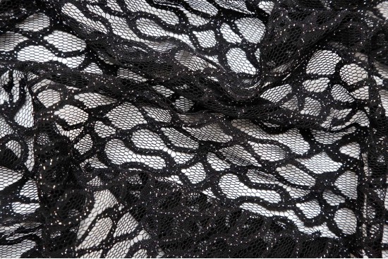 Δαντέλα ελαστική μαύρη με ασημί γκλίτερ 120cm φάρδος