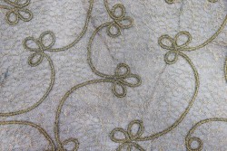 Organza fabric with embroidered lace design in gold color 110cm width