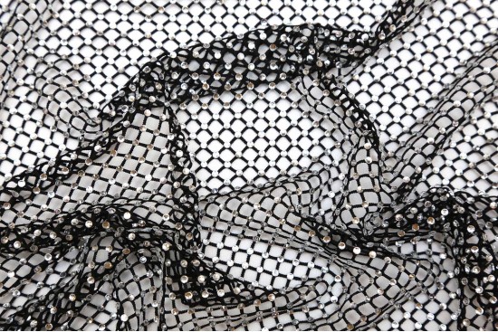 Δίχτυ σε μαύρο χρώμα με στρας ασημί - λευκό μεγέθους 50Χ130cm 