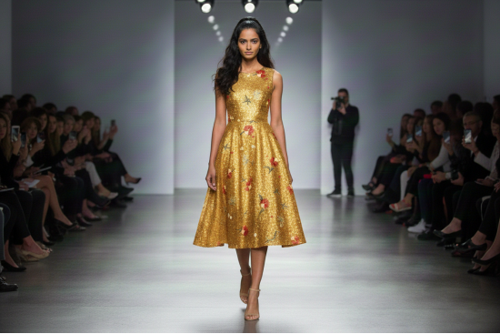 Βραδινό ύφασμα με χρυσή παγιέτα και κέντημα άνθη φάρδους 150cm 