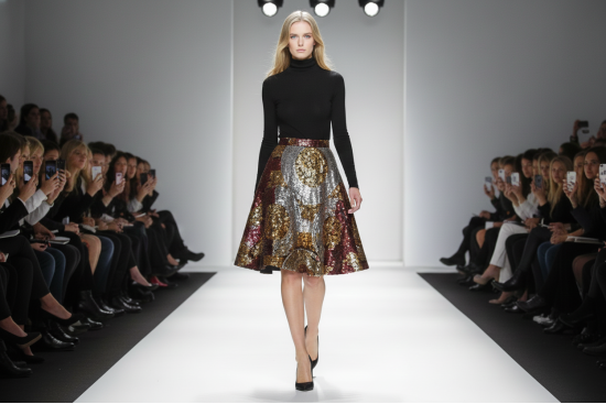 Βραδινό μαύρο ύφασμα με χρυσές, ασημί και κόκκινες παγιέτες φάρδους 130cm 