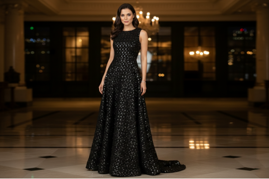 Βραδινό μαύρο ύφασμα με ασημί παγιέτες φάρδους 130cm 