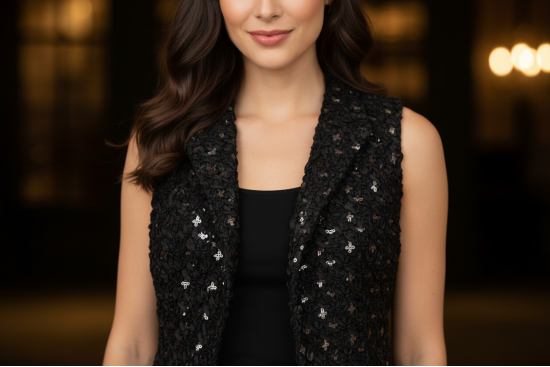 Βραδινό μαύρο ύφασμα με ασημί παγιέτες φάρδους 130cm 