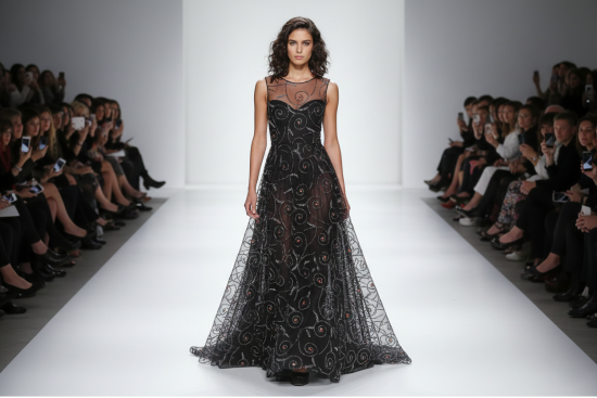 Βραδινό ύφασμα μουσελίνα διαφανές κεντημένο με χάντρες φάρδους 115cm 