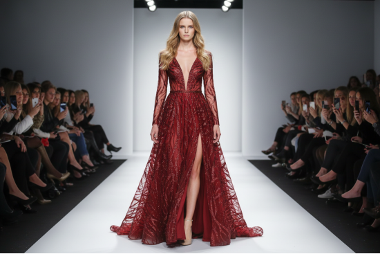 Βραδινό ύφασμα σε αποχρώσεις του κόκκινου με στρας 140cm