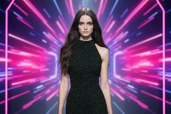 Βραδινό ύφασμα μαύρο ελαστικό ζέρσεϋ με πράσινο γκλίτερ και φάρδος 150cm