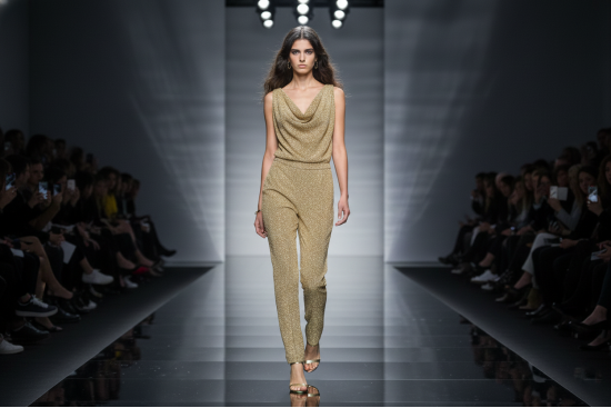 Βραδινό ύφασμα ελαστικό ζέρσεϋ με χρυσό γκλίτερ και φάρδος 150cm