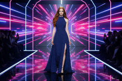 Βραδινό ύφασμα μαύρο ελαστικό ζέρσεϋ με μπλε γκλίτερ και φάρδος 150cm