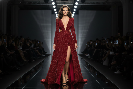 Βραδινό ύφασμα μαύρο ελαστικό ζέρσεϋ με κόκκινο γκλίτερ και φάρδος 150cm