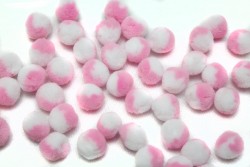 Πομ - πομ μπαλίτσες δίχρωμες (λευκό - ροζ) 16mm διάμετρος