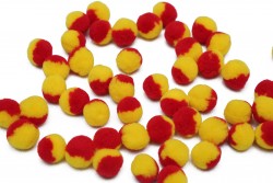 Πομ - πομ μπαλίτσες δίχρωμες (κίτρινο - κόκκινο) 16mm διάμετρος