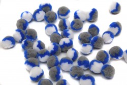 Πομ - πομ μπαλίτσες τρίχρωμες (λευκό - γκρι- μπλε) 16mm διάμετρος