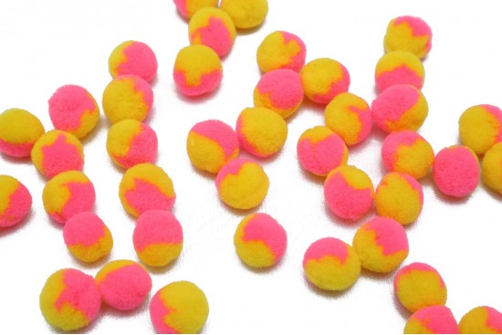 Πομ - πομ μπαλίτσες δίχρωμες (ροζ - κίτρινο) 16mm διάμετρος