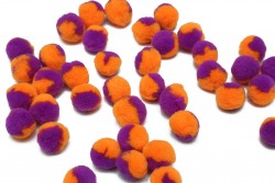 Πομ - πομ μπαλίτσες δίχρωμες (μοβ - πορτοκαλί) 16mm διάμετρος