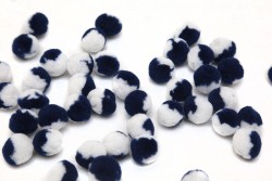 Πομ - πομ μπαλίτσες δίχρωμες (λευκό - μπλε) 16mm διάμετρος