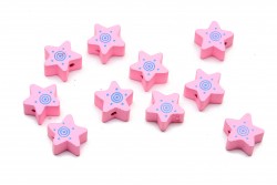  Wooden beads in the shape of a star and pink color