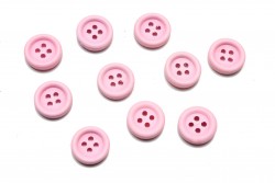Wooden beads in the shape of a button and pink color