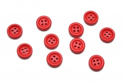 Wooden beads in the shape of a button and red color
