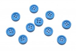 Wooden beads in the shape of a button and blue color