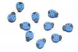 Wooden beads in the shape of a ladybug in black and blue