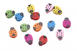 Wooden beads in the shape of a ladybug in many colors