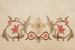 Κέντημα προσκυνητάρι τραβέρσα 50X150cm σταυρός και άνθη