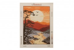 Κέντημα κάδρο 60X45cm Τοπίο με ποτάμι το σούρουπο