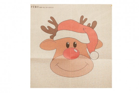 Κέντημα πολύχρωμο (πετσετάκι) μίνι - καρέ  50X50cm σε σχέδιο ελαφάκι  (χριστουγεννιάτικο)
