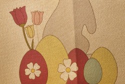 Κέντημα τραβέρσα 50Χ130cm με σχέδιο Πασχαλινό - Αυγό Λαγουδάκι και Λουλούδια