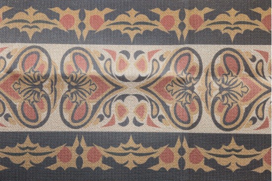 Κέντημα τραβέρσα 40Χ137m με σχέδια σε πορτοκαλί-κόκκινο χρώμα