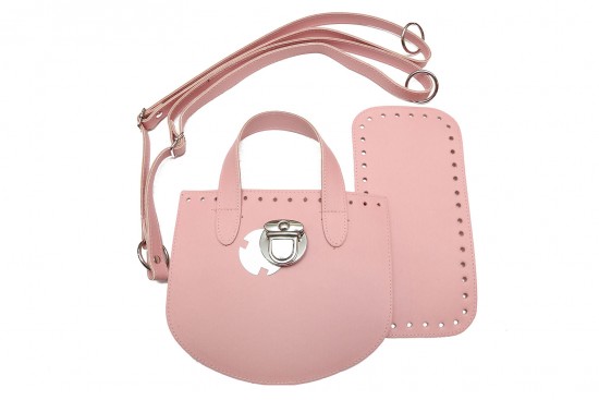 Σετ back pack για πλεκτή τσάντα σε ροζ χρώμα