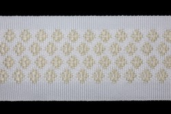 Κορδέλα φακαρόλα βαμβακερή σε λευκό χρώμα με μπεζ σχέδιο 40mm