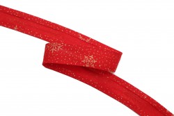 Ρέλι λοξό βαμβακερό σε κόκκινο με μοτίβο σε χρυσό χιόνι 28mm