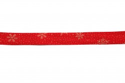 Ρέλι λοξό βαμβακερό σε κόκκινο με μοτίβο σε χρυσό χιόνι 28mm