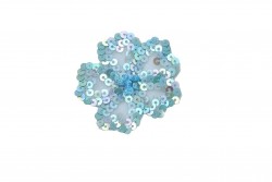 Θερμοκολλητικό μοτίφ σε σχήμα άνθους με πούλιες σε μπλε θαλασσί διαμέτρου 22mm