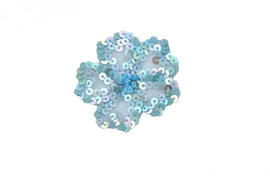 Θερμοκολλητικό μοτίφ σε σχήμα άνθους με πούλιες σε μπλε θαλασσί διαμέτρου 22mm