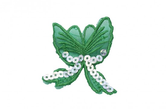 Ραφτό μοτίφ πεταλούδα σε πράσινο χρώμα με διαφάνεια και πούλιες 55Χ47mm