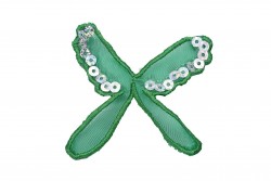 Ραφτό μοτίφ πεταλούδα σε πράσινο χρώμα με διαφάνεια και πούλιες 70Χ60mm