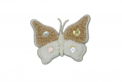Θερμοκολλητικό μοτίφ πεταλούδα σε μπεζ  λευκό χρώμα 60Χ45mm