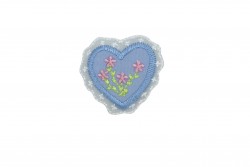 Θερμοκολλητικό μοτίφ καρδιά σε μπλε και ροζ με δαντέλα 40Χ35mm