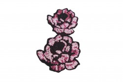 Μοτίφ σε μαύρο χρώμα με πούλιες ροζ σε σχέδιο άνθη ραφτό 120X80mm