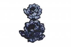 Μοτίφ σε μαύρο χρώμα με πούλιες μπλε σε σχέδιο άνθη ραφτό 120X80mm