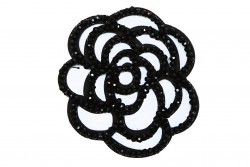Ραφτό μοτίφ άνθος με μαύρες χάντρες διαμέτρου 10cm