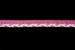 Δαντέλα βαμβακερή σε λευκό και ροζ φουξ 13mm