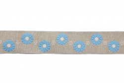 Beige tress with blue flowers and white details 38mm